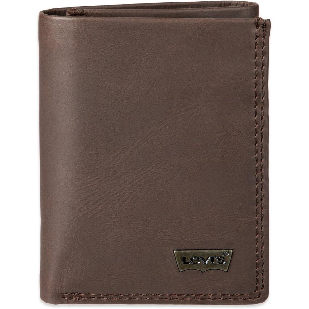 Men's Dark Brown Xcap Travel Leather Bifold Wallet Card Top Slip Flip Pockets